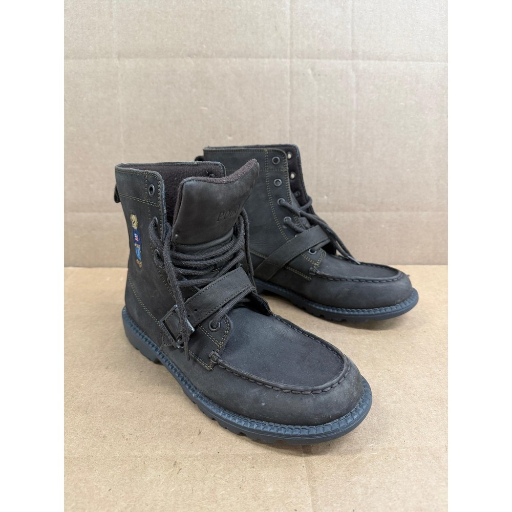 Polo Ralph Lauren Ranger Hi II Polo Bear Leather Boots Dark Brown Size 6.5 US